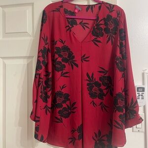 Vince Camuto Red and Black Floral Blouse